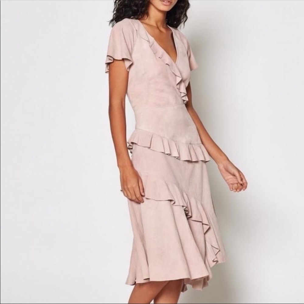 Joie Orita Suede Romantic Ruffle Boho Chic Western Midi Dress
